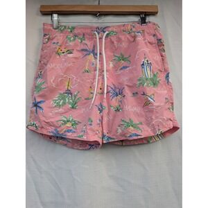 J.Crew Mens Pink Hawaiian Island Map Print Swim Trunks Medium Board Shorts